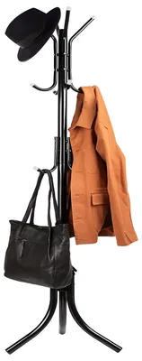 Zdjęcie produktu dla Wieszak na ubrania z 12 haczykami, wysokość 170 cm, wolnostojący, metalowy, idealny do przedpokoju lub salonu, kolor czarny, marka Retoo