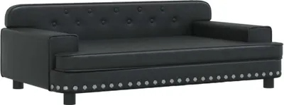 A black dog bed designed to look like a sofa, presented on a white background.