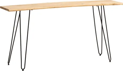 Productafbeelding van WOHNLING Bureau, 150x36x75 cm, acacia massief hout / metaal, computerbureau met boomrand, geschikt voor een thuiswerkplek, bureau van massief hout met spijlenpoten in zwart