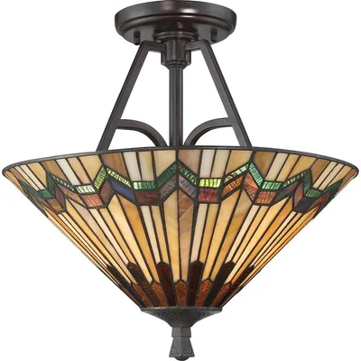 Produktbild von Casa Padrino Luxus Tiffany Deckenleuchte Mehrfarbig Ø 40,6 x H. 38,1 cm - Runde Tiffany Lampe mit handgefertigtem Glas Lampenschirm