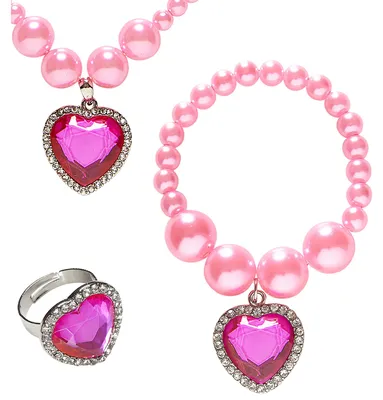 Produktbild von AccSet Schmuck Rosa Perlen Kette, Ohrringe, Ring
