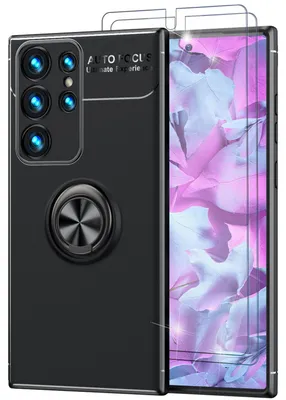 Immagine prodotto di Custodia in silicone ad anello per Samsung Galaxy S23 Ultra, 2x protezione dello schermo nero
