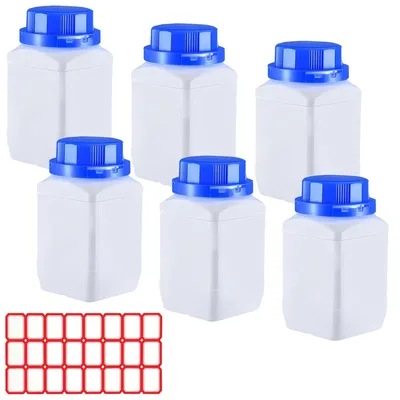 Imagen del producto de Botellas de polietileno de alta densidad (HDPE) para laboratorio, 6 unidades de 250 ml, de boca ancha, con tapa de rosca, aptas para uso en laboratorios y cocinas