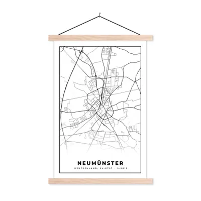 Produktbild von MuchoWow® Textilposter Karte - Neumünster - Karte - Stadtplan 120x180 cm mit holzfarbenen Rahmen - Textil-Plakat