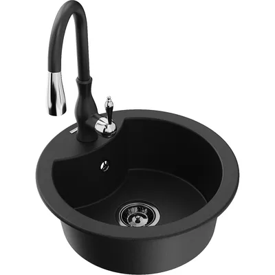 Obrázek produktu pro Mexen Diego 1-miskový granitový dřez s kuchyňskou baterií Savita, Černá - 6512-77-672601-70-B