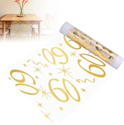 Produktbild von Tischläufer für den 60. Geburtstag in Gold, 28 cm x 10 m, wiederverwendbar und zuschneidbar, glänzende Tischdekoration für Geburtstagsfeiern und Jubiläen