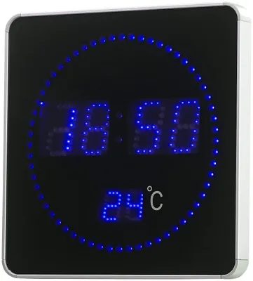 Image de Horloge murale radio-pilotée à LED bleues et affichage de la température