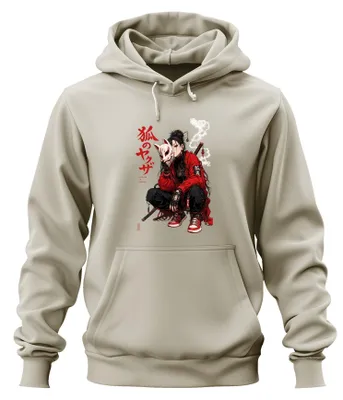 Produktbild von Kitsune no Yakuza Anime Girl Katana Japan Y2K Manga Style Hoodie Kapuzenpullover, Natur, XXL