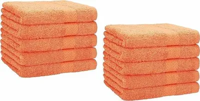 Zdjęcie produktu dla Zestaw ręczników gościnnych Unyqoos® – 10 sztuk, 30x50 cm, 100% bawełna, 470 g/m², certyfikat Oeko-Tex, możliwość prania do 60°C, chłonne ręczniki w kolorze pomarańczowym, idealne do łazienki i toalety dla gości