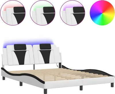 Image de vidaXL Cadre de lit "Viana" avec LED sans matelas Blanc et noir 160x200 cm