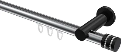 Produktbild von Interdeco Innenlaufstange / Gardinenstange mit Innenlauf Chrom / Schwarz, Typ Platon Estana (Glitzerkappe), 20 mm Ø 1-läufig, 480 cm