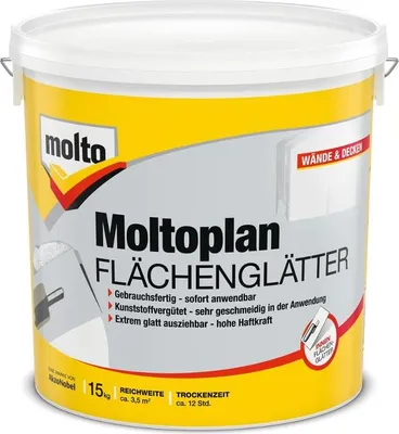 Produktbild von Molto Flächenglätter Moltofill, Weiß, Fertig gemischt, 15 kg, Paste (Substanz), Spachtel, Beton, Putz, Hartschaum