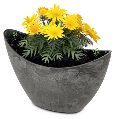 Produktbild von Hohe Pflanzschale oval 20 cm für draussen Dekoschale schwarz