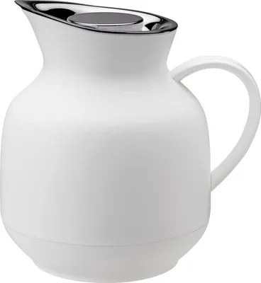 A white insulated jug with a silver rim and lid.
