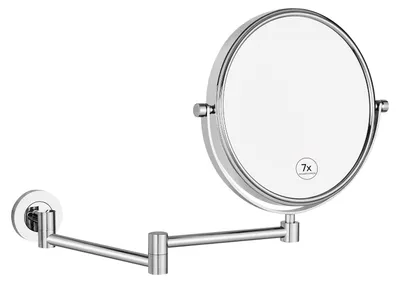 Produktbild von Wandmontierter Kosmetikspiegel mit 7-facher Vergrößerung – Ausziehbarer Kosmetikspiegel – Wandmontierter Rasierspiegel – Doppelseitiger Spiegel – Chrom, Durchmesser 20 cm