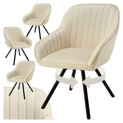 Produktbild von Drehbare Esszimmerstühle mit Armlehne, ergonomischer Schalenstuhl mit Samtbezug, gesteppt, drehbare Stühle für Wohnzimmer, Esstisch, Arbeitszimmer, Schminktisch, Küchenstühle - 4er Set, Creme