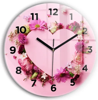 Produktbild von Wallfluent Wanduhr – Stilles Quarzuhrwerk - Uhr Dekoration Wohnzimmer Schlafzimmer Küche - Zifferblatt - schwarze Zeiger - 30 cm - Herz aus Blumen