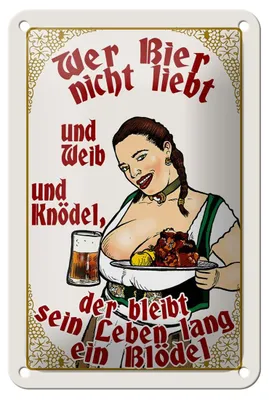 Produktbild von Blechschild Pinup 12x18cm wer Bier nicht liebt ein Blödel