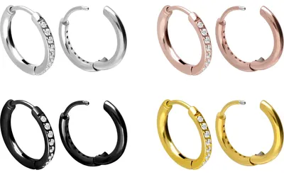 Produktbild von Chirurgenstahl Ohrclicker Creolen EINGEFASSTE KRISTALLE RoséGold Innendurchmesser: 10 mm