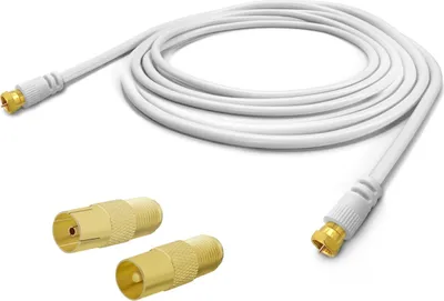 Produktbild von 1m ARLI TV Antennenkabel weiß – max. 135 dB 5-fach geschirmt | vergoldete F-Stecker & IEC Adapter | DVB-C DVB-T2 DAB+ 4K 8K