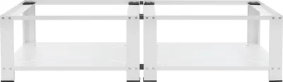Produktbild von ML-Design Doppel Waschmaschinen Untergestell mit 2 Ablagen, Weiß, 128x54 cm, bis 150kg, Stahl, Waschmaschinensockel, Doppeluntergestell Doppelpodest