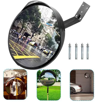 Image de Miroir de surveillance convexe - Miroir de sécurité - Support mural - Champ de vision large - 30 cm - Pour entrées de garage, entrepôts et garages - Lot de 1