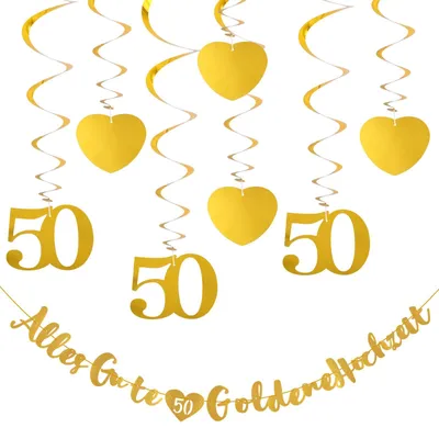 Goldene Hochzeitsdekoration mit Girlanden und Spiralen, 13-teilig