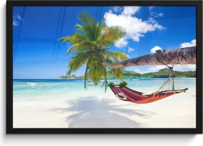 Produktbild von MuchoWow® MuchoWow® Gerahmtes Poster Strand - Hängematte - Meer - Palme 60x40 cm - Poster mit zchwarzem Bilderrahmen - Printing - Wanddeko Schlafzimmer