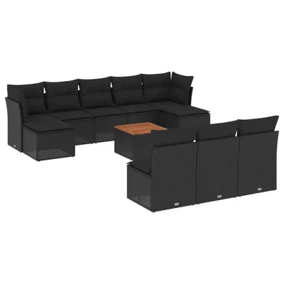 Produktbild von vidaXL 11-tlg. Garten-Sofagarnitur mit Kissen Schwarz Poly Rattan
