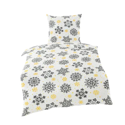 Produktbild von Bierbaum Biber Kuschel Bettwäsche 2 tlg. 135x200cm Schneeflocken Creme Schwarz Gold Warm Modern