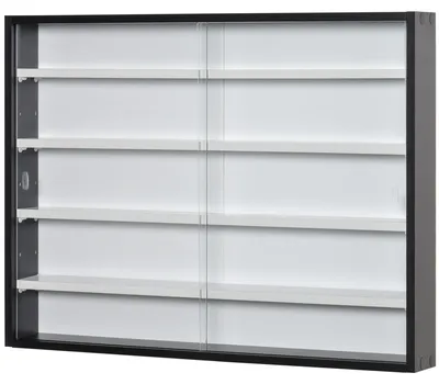 Produktbild von Wandvitrine mit 4 verstellbaren Einlegeb?den, aus Glas und Holz, 80 x 9,5 x 60 cm, schwarz-wei?