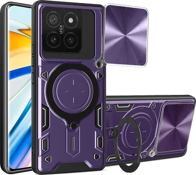 Obrázek produktu pro Pouzdro pro Xiaomi 14T dvojvrstvé odolné pouzdro s ochranným krytem kamery a kruhovým stojánkem na prsten Fialová