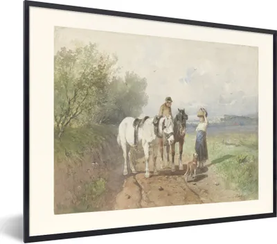 Produktbild von MuchoWow® Gerahmtes Poster Chat auf einer Landstraße - Gemälde von Anton Mauve 40x30 cm - Poster mit Schwarzem Bilderrahmen Wandposter Rahmen Foto Bilder - Kunstposter - Wanddekorationen