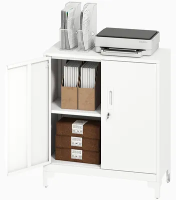 Immagine prodotto di Armadio metallico per ufficio con serratura e 2 ripiani | Colore: Bianco | Dimensioni: 80x35x91 cm