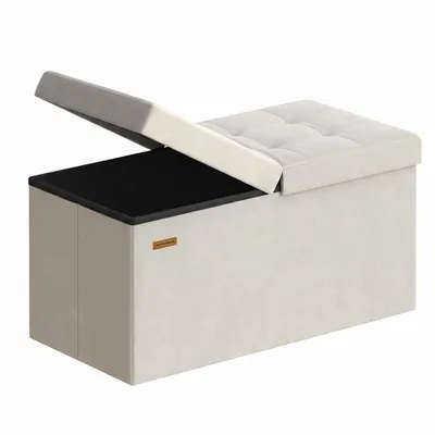 Obrázek produktu pro SONGMICS Sedací komoda s víkem, lavice s úložným prostorem, pro vstupní prostor, úložný box, 38 x 76 x 38 cm, sametová, bílá