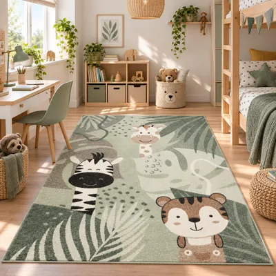Produktbild von Kinder Teppich Softstar Kids Safari Friends Mintgrün, Größe:80x150 cm, KI-generiertes Bild
