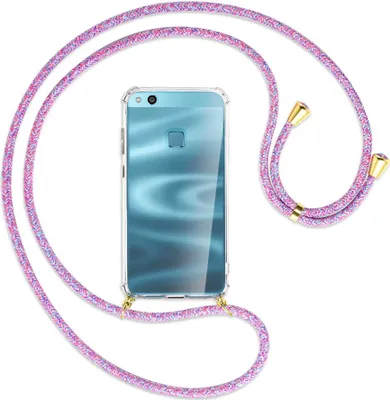 Produktbild von Handykette Backcover-Schutzhülle mit Band (Metall goldfarben) für Huawei P10 Lite - lila/rosa/blau
