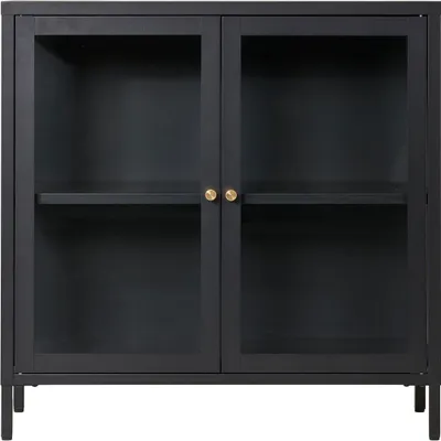 Produktbild von Metallische Schrank - gläserne Tür Anzeige-Box - schwarze Aufbewahrungseinheit - nachhaltig und stilvoll - 80 cm x 35 cm x 80 cm