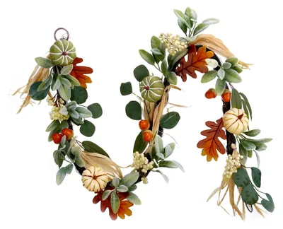 Produktbild von 150 cm lange Herbstgirlande für die Herbstdekoration, Türkranz mit künstlichen Kürbissen, Beeren und Ahornblättern für Haustür, Tisch, Fenster, Party und Wohnzimmer, Geschenk für Erntedankfest