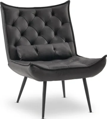 Produktbild von MCombo moderner Sessel Relaxsessel für Wohnzimmer, mit Taillenkissen, Retro Vintage Lesesessel Loungesessel Stuhl Polstersessel, Kunstleder,4778-1 (Dunkelgrau)