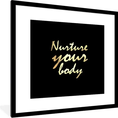 Produktbild von MuchoWow® Gerahmtes Poster Zitate - Gesund - Gold 40x40 cm - Poster mit Schwarzem Bilderrahmen Wandposter Rahmen Foto Bilder - Poster - Plakat im Rahmen