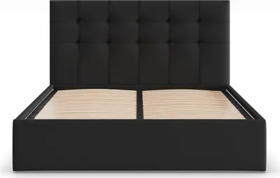 Produktbild von Polsterbett 140x200 cm mit Lattenrost, Doppelbett ohne Bettkasten, elegantes Bett mit Kopfteil, Geflecht, Schwarz, SORIA 140 x 200