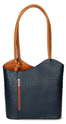 Produktbild von Damen Ledertasche Straußenleder Convertible Rucksack Weiß und White/Cognac UNICA 28x25x9 cm