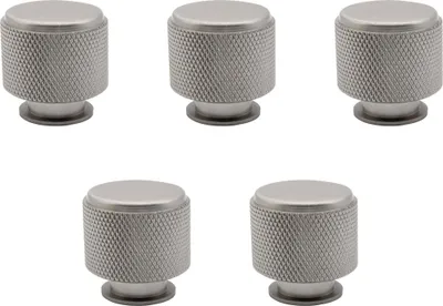 Immagine prodotto di Natural Goods Berlin Maniglia per mobili TROMMEL, pomolo per mobili, maniglia per armadi, pomolo per cassetti e porte, argento, 5 pezzi
