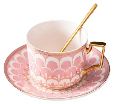Productafbeelding van Set van theekop en schotel met lepel, 250 ml, bottenporselein, roze