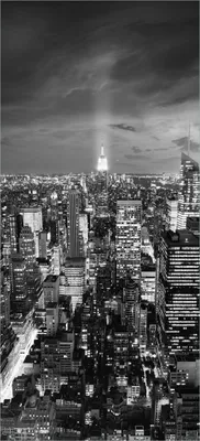 Produktbild von Türtapete Türposter New York bei Nacht - Panoramablick über die Stadt - schwarzweiß - Größe: 93 x 205 cm