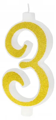 Obrázok produktu pre Sviečka na tortu PartyPal, číslo 3, zlatá, s trblietkami, elegantná, 7 cm
