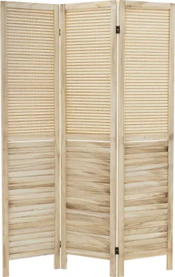 Produktbild von ML-Design Paravent Raumteiler 3-teilig Osaka, Natur, 170x121cm, aus Holz, Faltbarer Raumtrenner Innen, freistehend, Trennwand 3 Paneele, Stellwand