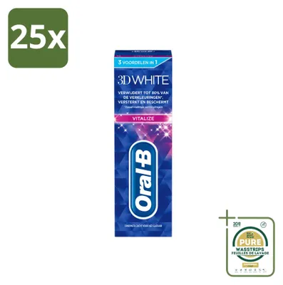 Imagen del producto de 25 unidades de pasta dental blanqueadora Oral-B 3D White Vitalize, tamaño de 75 ml, pack de suministro