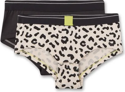 Produktbild von Sanetta Mädchen-Hipster (Doppelpack) off-white & schwarz Leo-Muster 164